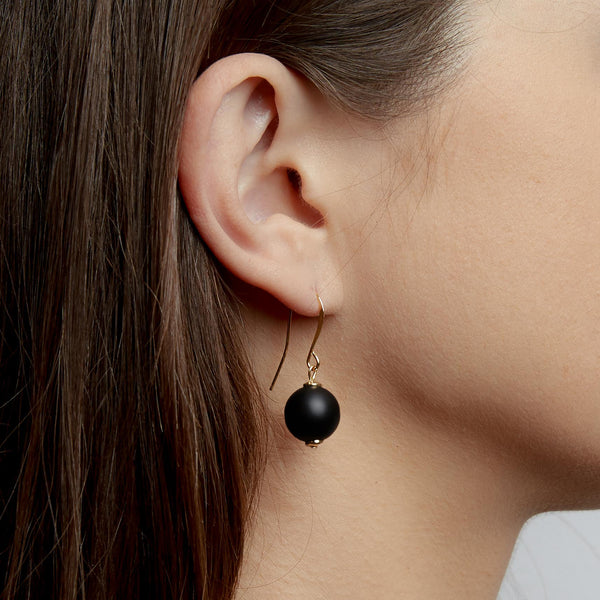 French Hook Black Matte Onyx Earrings, 12mm