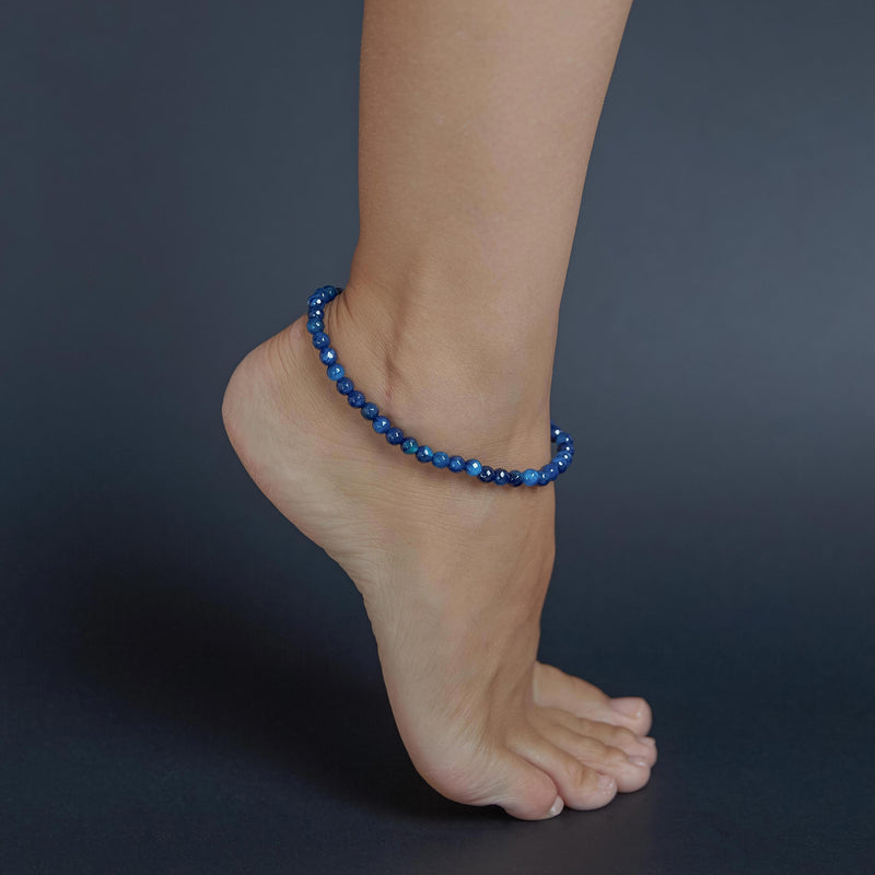 Blue Faceted Agate Anklet, chain clasp, 6mm, premium