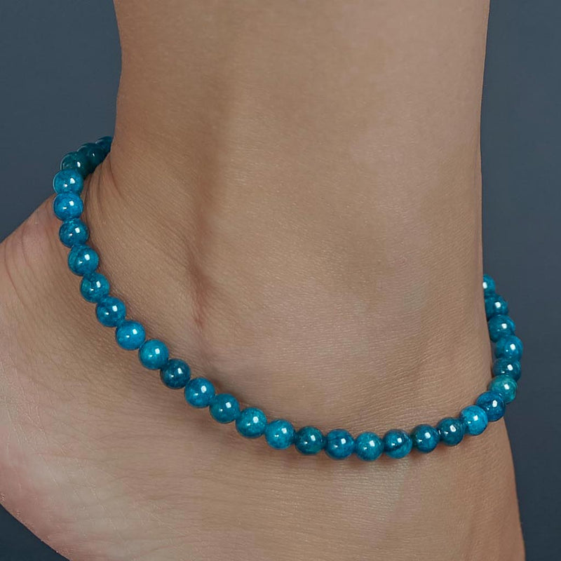 Blue Apatite Anklet, chain clasp, 6mm, premium beads