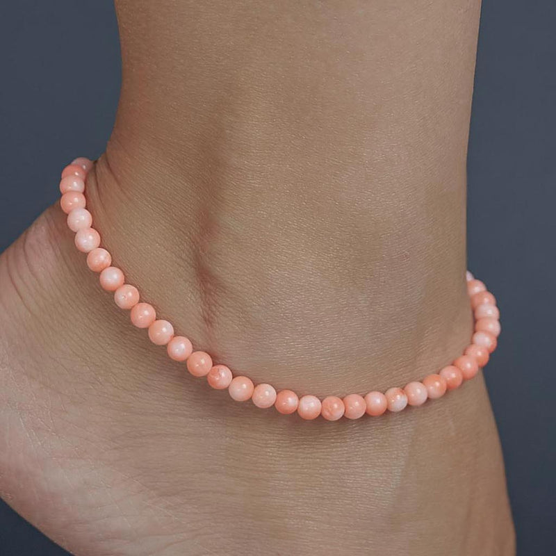 Pink Coral Anklet, chain clasp, 4mm, premium beads