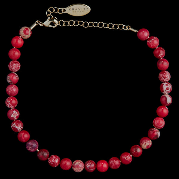 Red Imperial Jasper Anklet, chain clasp, 6mm, beads