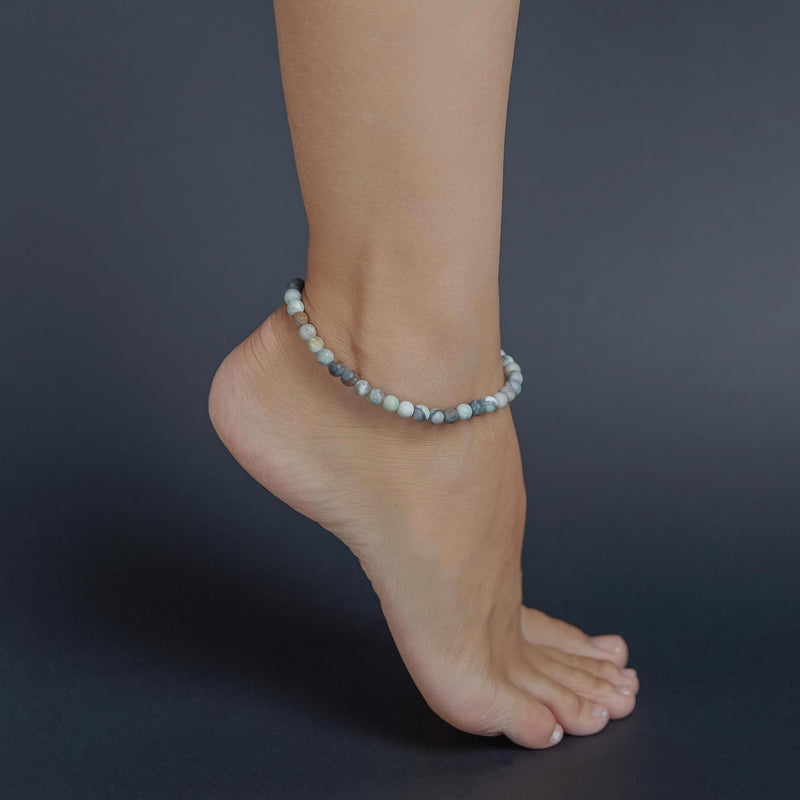 Grey Matte Picasso Jasper Anklet, chain clasp, 6mm, premium