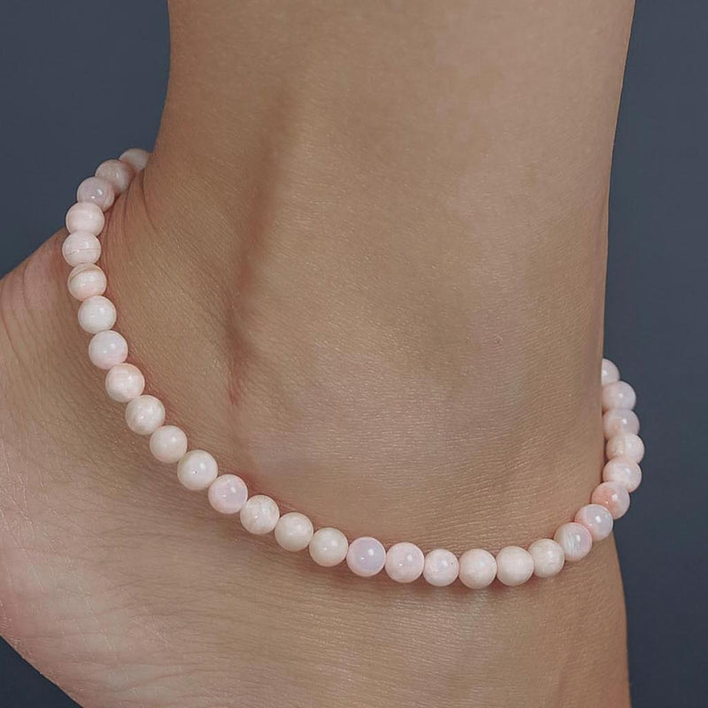 Pink Opal Anklet, chain clasp, 6mm, premium beads