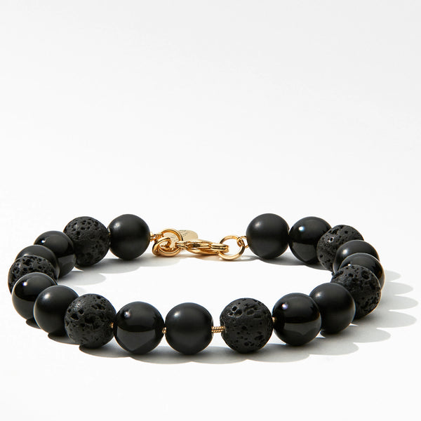 Lava, Matte and Glossy Onyx Bracelet, lobster clasp, 8mm