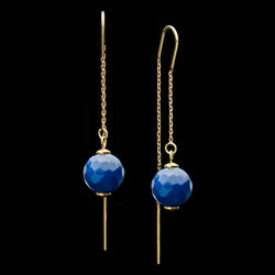 Chain Hook Blue Faceted Agate Earrings, 12mm