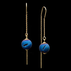 Chain Hook Blue Druzy Quartz Earrings, 14mm