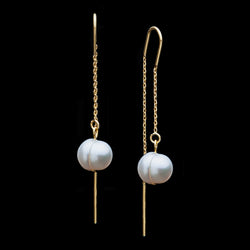 Chain Hook Freshwater Pearls Earrings, 10mm