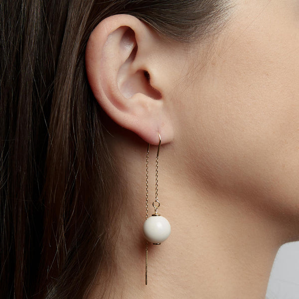 Chain Hook Ivory Shell Earrings, 12mm