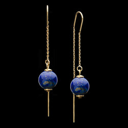 Chain Hook Lapis Lazuli Earrings, 10mm