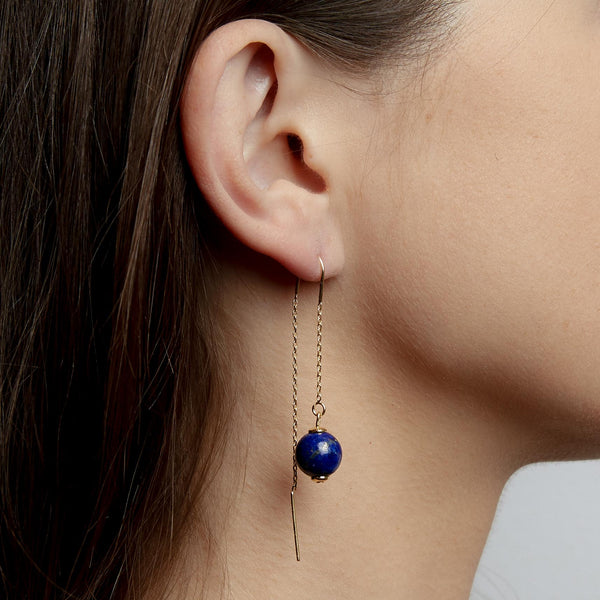Chain Hook Lapis Lazuli Earrings, 10mm