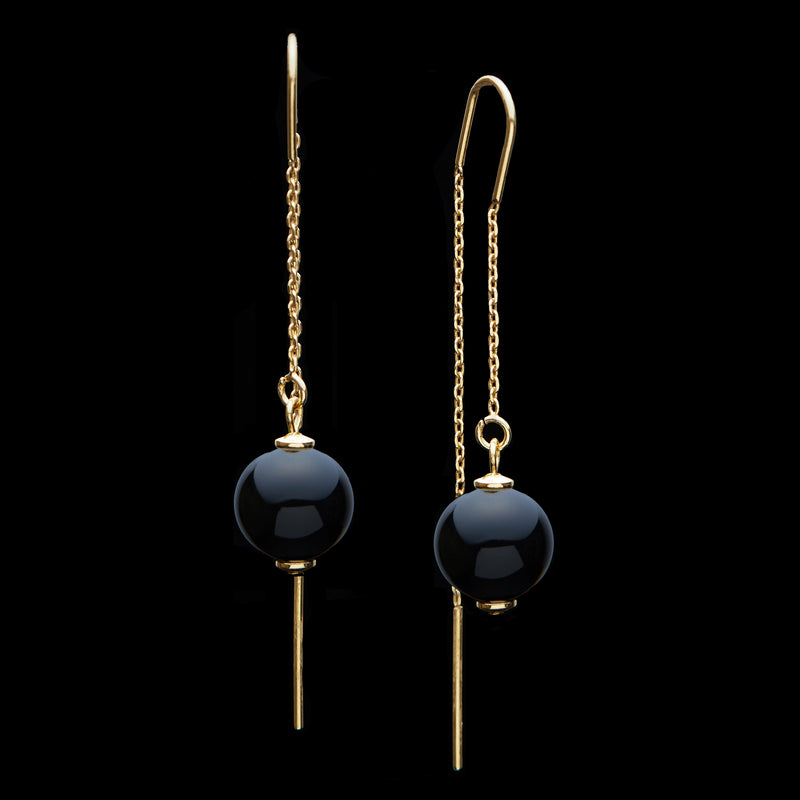 Chain Hook Black Onyx Earrings, 12mm