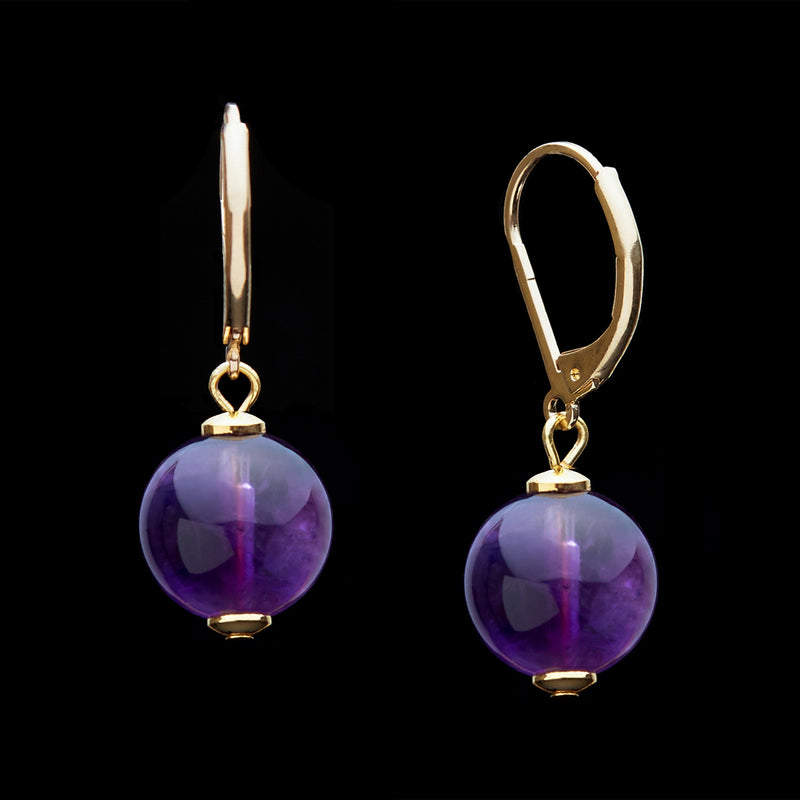 French Clasp Amethyst Earrings, 12mm