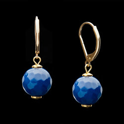 French Clasp Blue Faceted Agate Earrings, 12mm