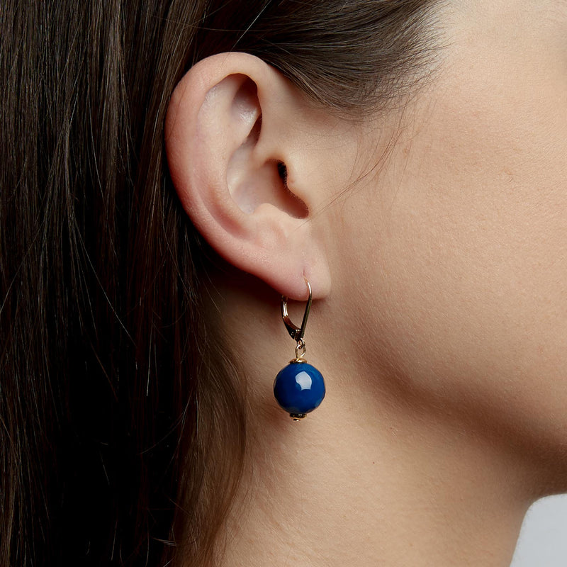 Boucles d'oreilles Agate à facettes bleues fermoir français, 12 mm