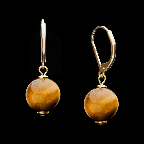 French Clasp Classic Tiger's Eye Earrings, 14mm