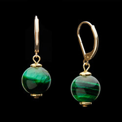 French Clasp Green Tiger's Eye Earrings, 10mm