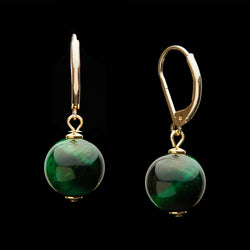 French Clasp Green Tiger's Eye Earrings, 14mm