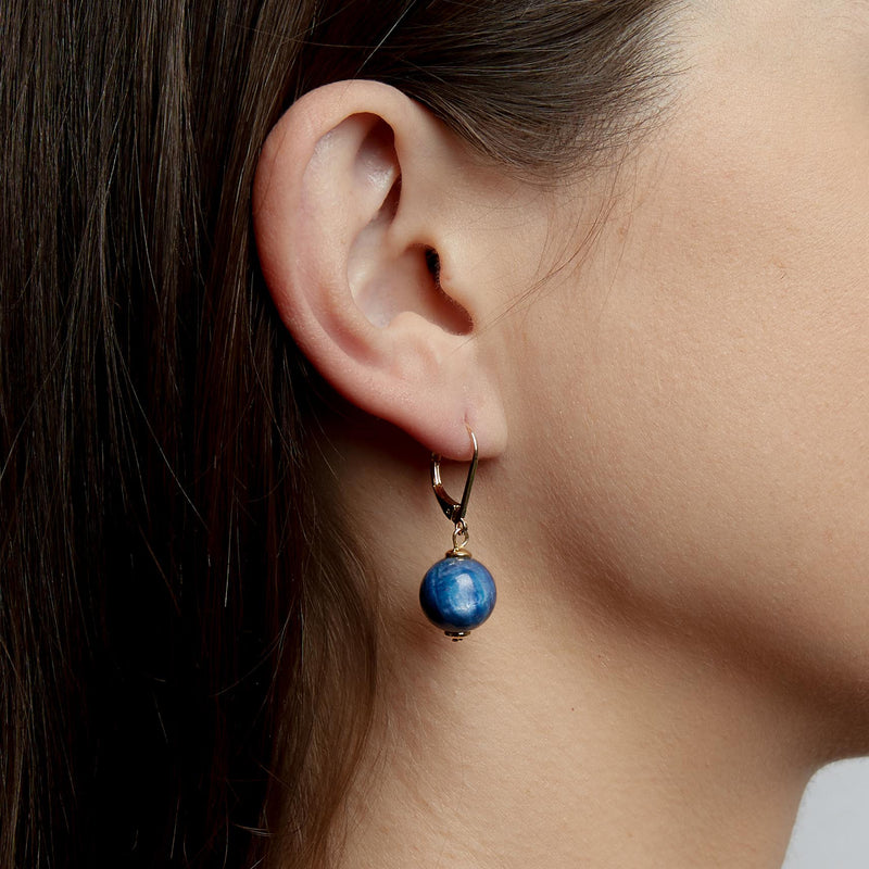 French Clasp Premium Dark Blue Kyanite Earrings, 12mm