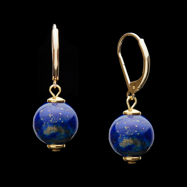 French Clasp Lapis Lazuli Earrings, 10mm