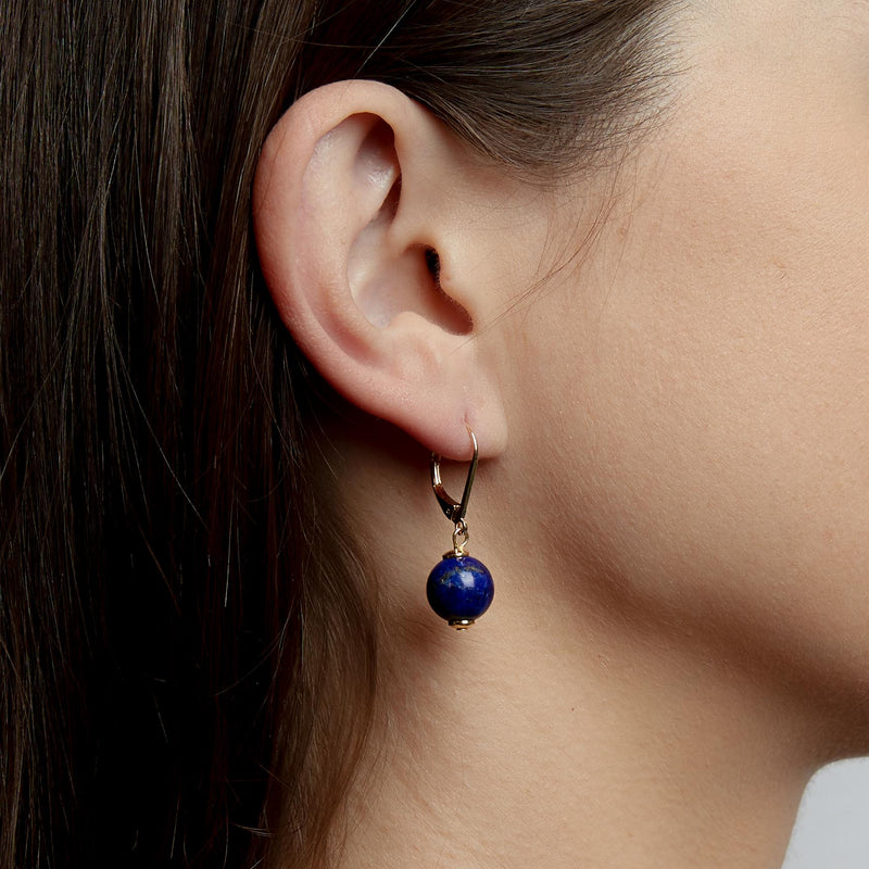 French Clasp Lapis Lazuli Earrings, 10mm