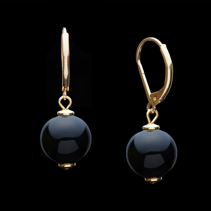 French Clasp Black Onyx Earrings, 12mm
