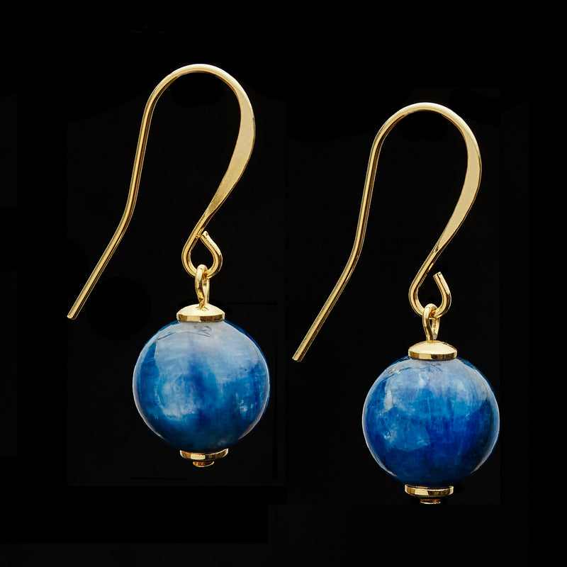 French Hook Premium Dark Blue Kyanite Earrings, 12mm