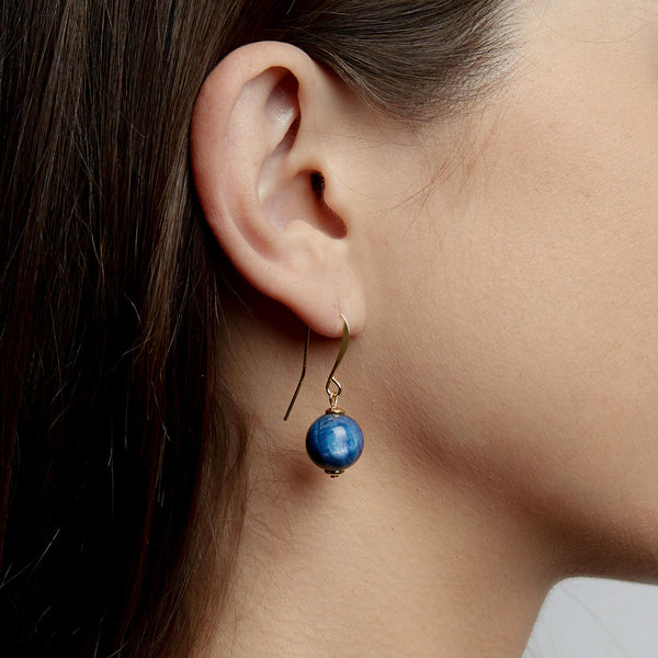 French Hook Premium Dark Blue Kyanite Earrings, 12mm