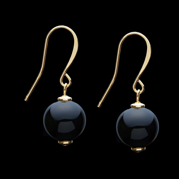 French Hook Black Onyx Earrings, 12mm