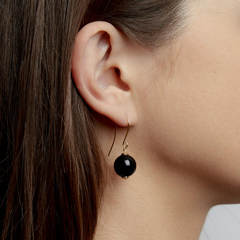Französisch Haken schwarz Onyx Ohrringe, 12mm