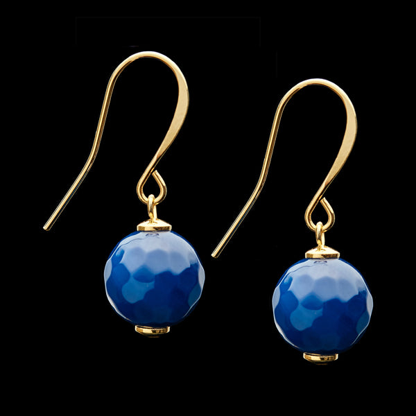 French Hook Blue Faceted Agate Earrings, 12mm