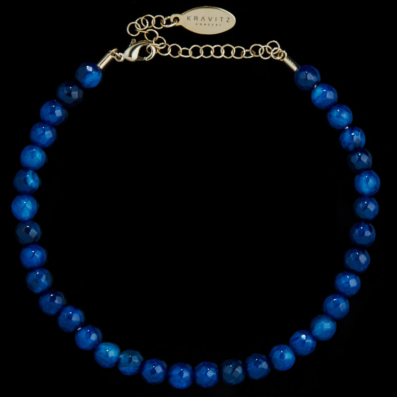 Blue Faceted Agate Anklet, chain clasp, 6mm, beads