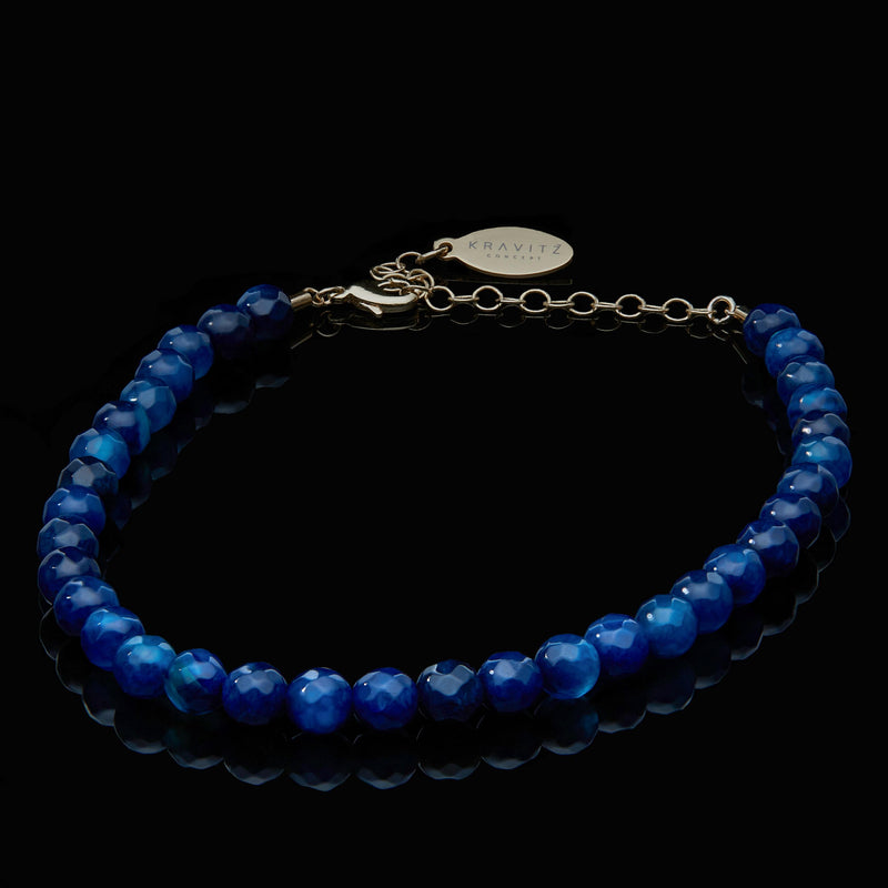 Blue Faceted Agate Anklet, chain clasp, 6mm