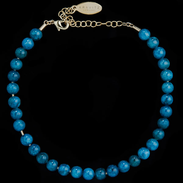 Blue Apatite Anklet, chain clasp, 6mm, beads