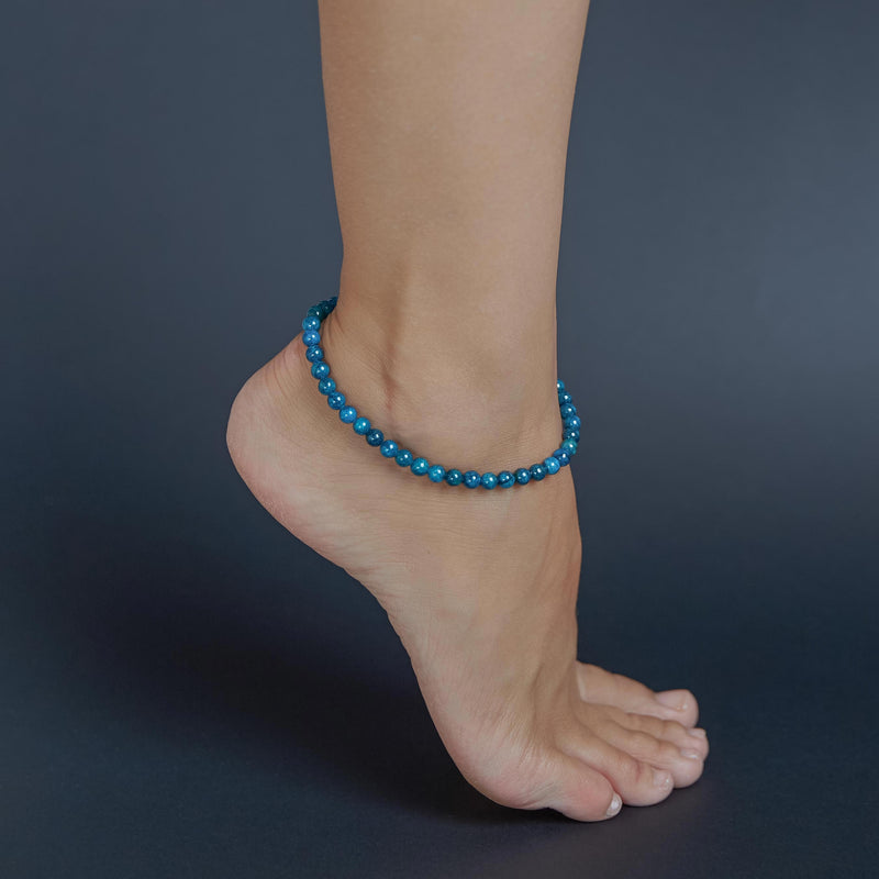 Blue Apatite Anklet, chain clasp, 6mm, premium