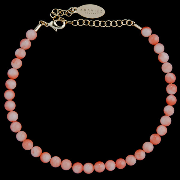 Pink Coral Anklet, chain clasp, 4mm, beads