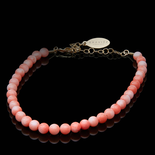 Pink Coral Anklet, chain clasp, 4mm