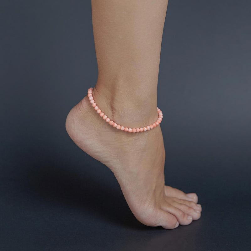 Pink Coral Anklet, chain clasp, 4mm, premium