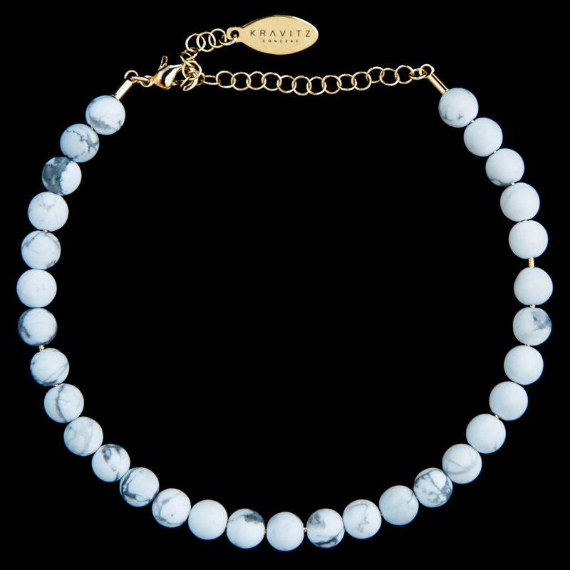 White Matte Howlite Anklet, chain clasp, 6mm, beads