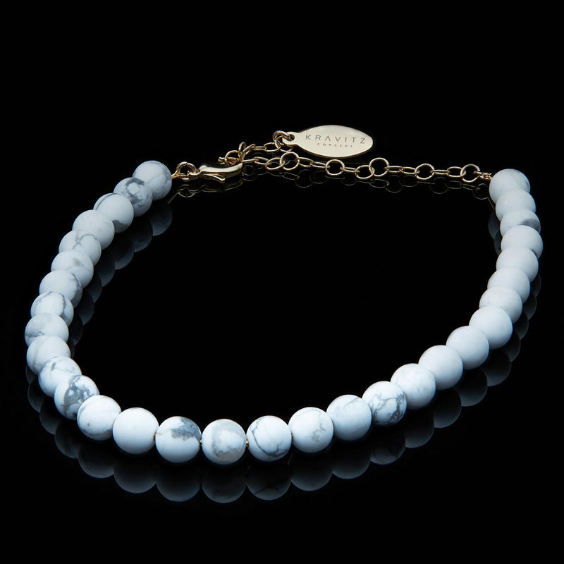 White Matte Howlite Anklet, chain clasp, 6mm