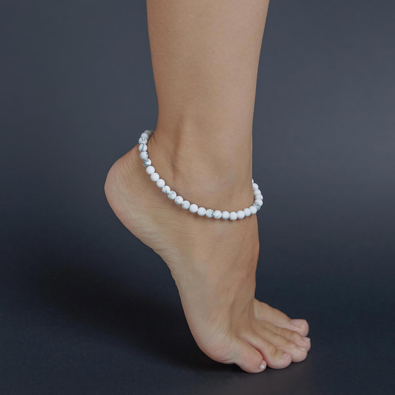 White Matte Howlite Anklet, chain clasp, 6mmm premium
