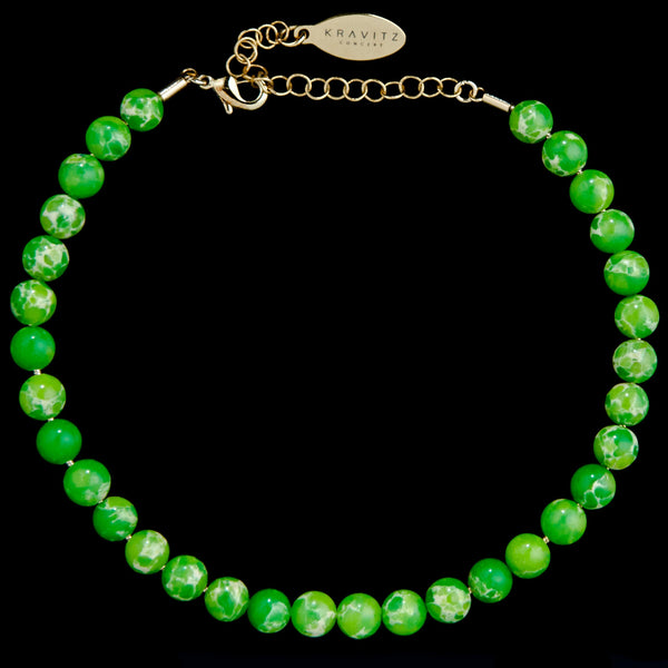 Lime Imperial Jasper Anklet, chain clasp, 6mm, premium jewelry