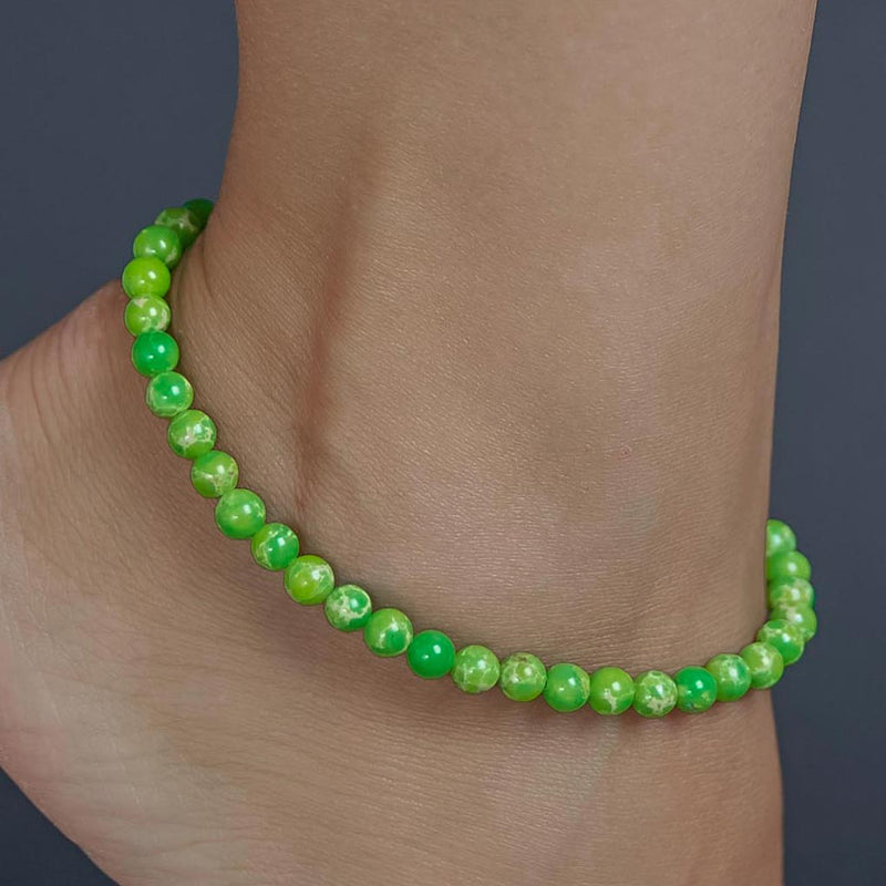 Lime Imperial Jasper Anklet, chain clasp, 6mm, premium beads