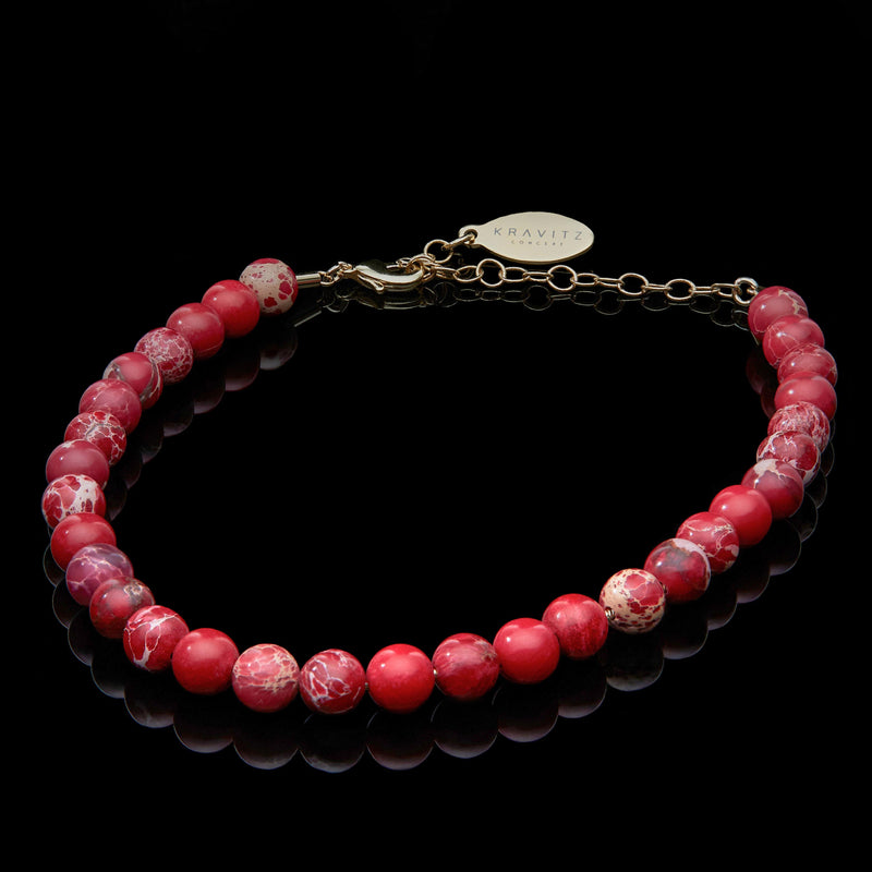 Red Imperial Jasper Anklet, chain clasp, 6mm