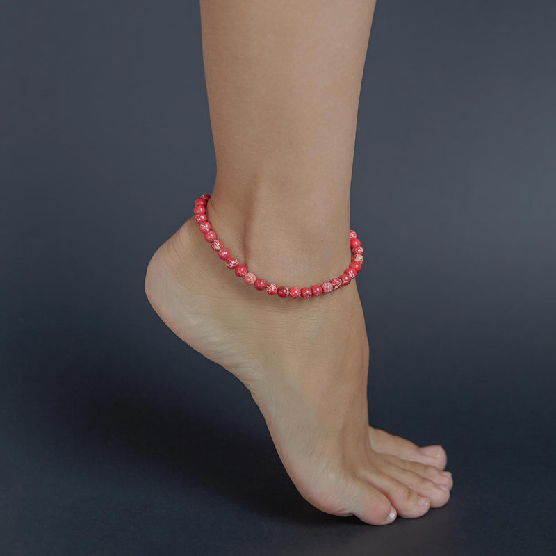 Red Imperial Jasper Anklet, chain clasp, 6mm, premium