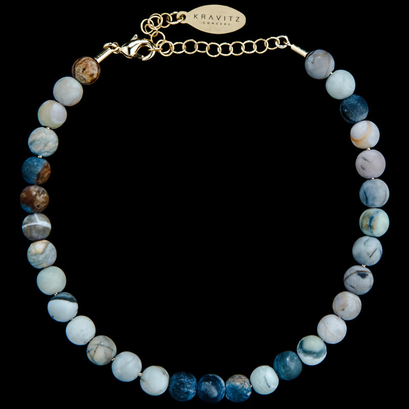 Grey Matte Picasso Jasper Anklet, chain clasp, 6mm, beads