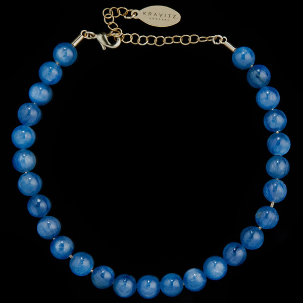 Kyanite Anklet, chain clasp, 7mm, beads