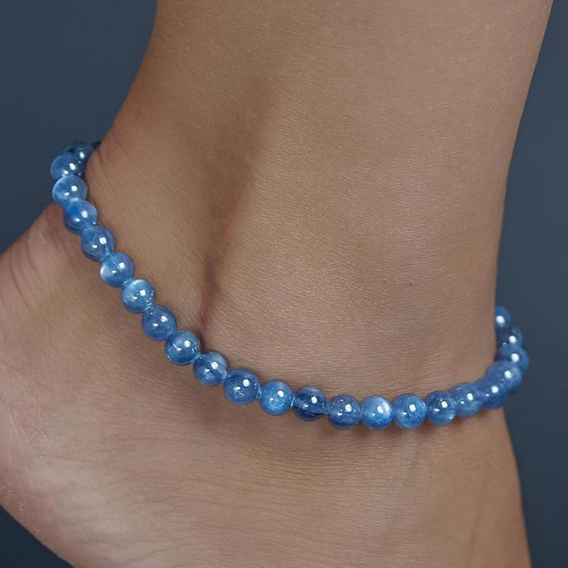 Kyanite Anklet, chain clasp, 7mm, premium beads
