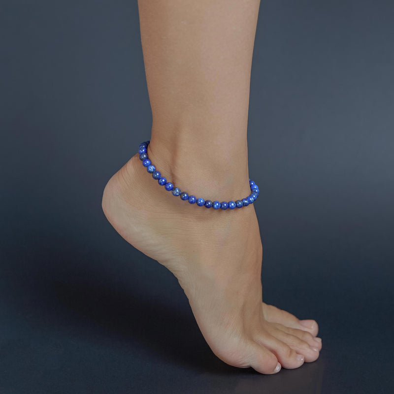 Lapis Lazuli Anklet, chain clasp, 6mm, premium