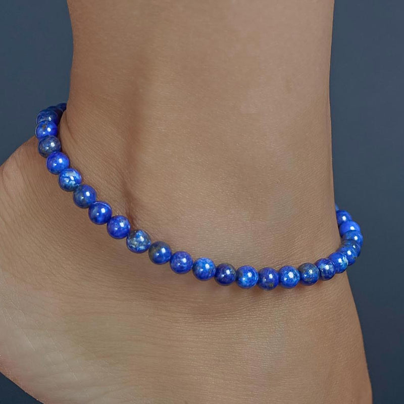 Lapis Lazuli Anklet, chain clasp, 6mm, premium beads
