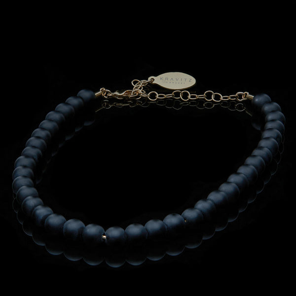 Black Matte Onyx Anklet, chain clasp, 6mm